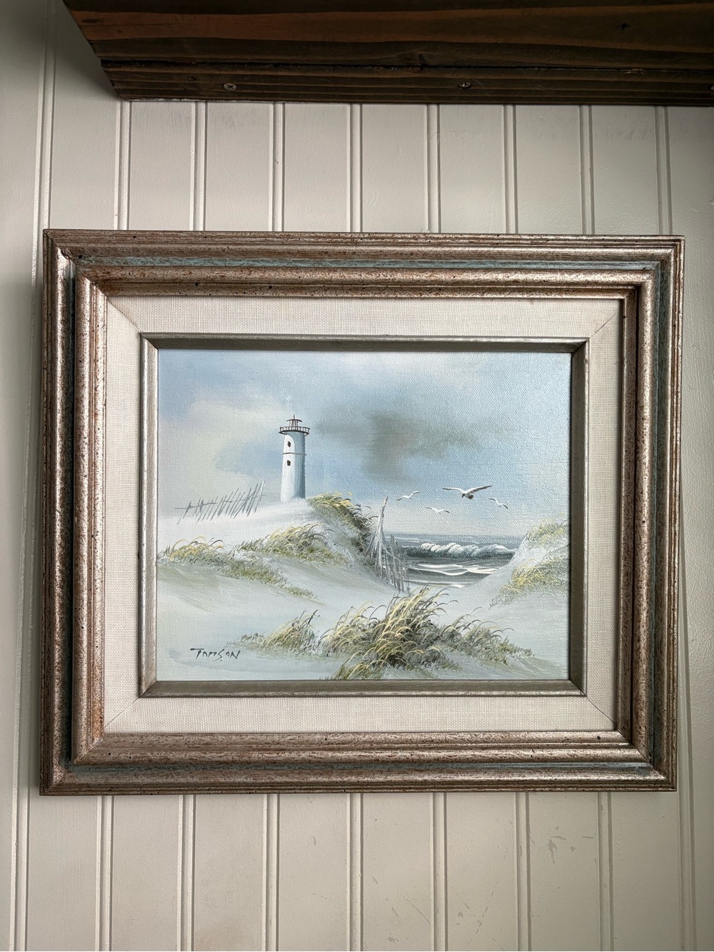 Vintage Seascape Lighthouse Original Oil Painting Nautical Beach Art Coastal VTG